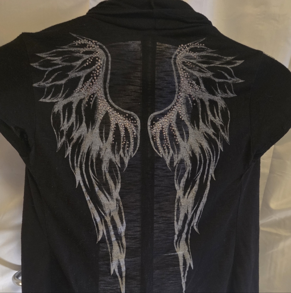 Rock Angel Energy Rhinestone Angel Wings Drape Cardigan